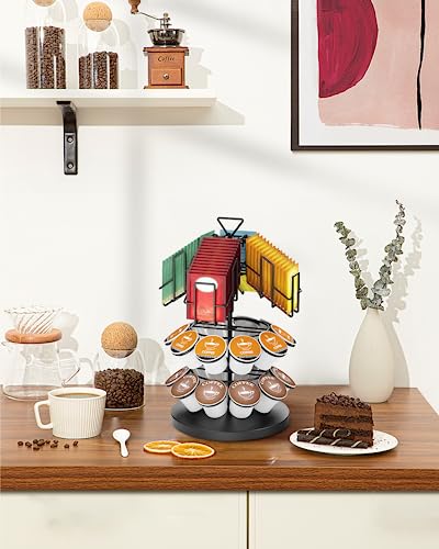 Ulg Coffee Pod & Tea Bag Organizer Carousel Stand, K Cup Holder, Organizes 20 K-Cups For Keurig And 60 Tea Bags - Coffee Bar Accessory For Kitchen Office, Countertop Or Coffee Station Storage, Black #TOP7