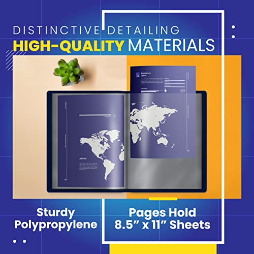 Livro de apresentação encadernado com 24 bolsos, azul, capa frontal transparente, 48 páginas proteto