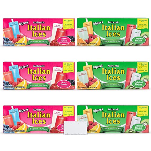 Wylers Authentic Italian Ice Freeze Pops - 2Oz Bars - 6 Count- Berry And Original Flavors - Fat Free - Gluten Free - Kosher - Bonus Tp Magnet Included. #TOP3