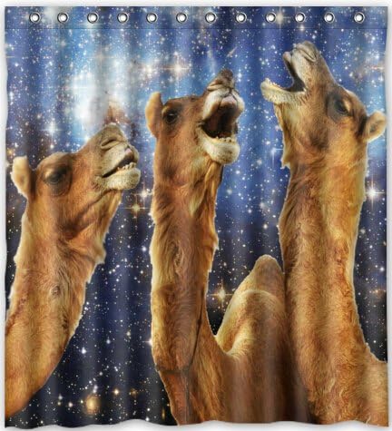 66"(w) x 72"(h) Space Nebula Universe Retro Galaxy Camel Patterned Theme Print 100% Polyester Bathroom Shower Curtain Shower Rings Included