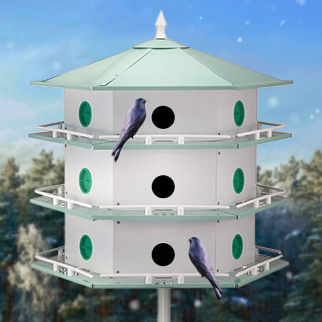 Heath 18-Room Deluxe Purple Martin House Package – Includes Telescoping Pole, 2 Decoys & Guide Book