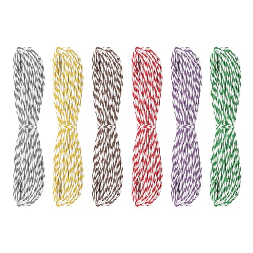 6 Bündel x 10 Meter, bunte dekorative Baumwollschnur, Bastelschnur, Geschenkband, 2 mm Seil für Gartenarbeit, Stricken, handgefertigtes Weihnachtsbasteln (Sara)
