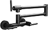 Pot Filler Faucet Matte Black, Brass Foldable Kitchen Faucet with Double Joint Swing Arm, 3 Handles Dual Hole Wall Mounted Hot and Cold Water Kitchen Mixer Ta