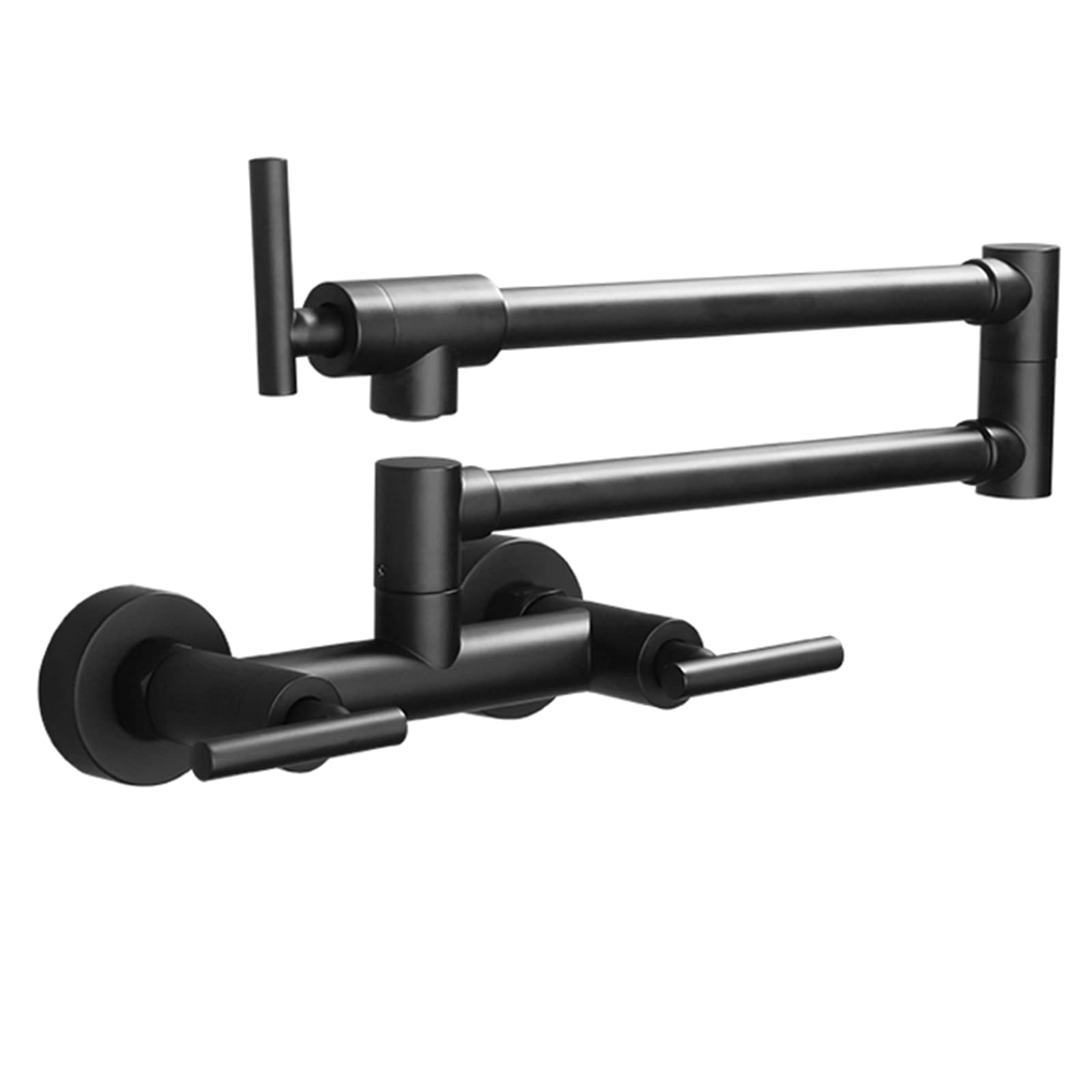 Rubinetto per riempire pentole nero opaco, rubinetto da cucina pieghevole in ottone con braccio oscillante a doppio giunto, 3 maniglie, doppio foro, miscelatore da cucina per acqua calda e fredda a p