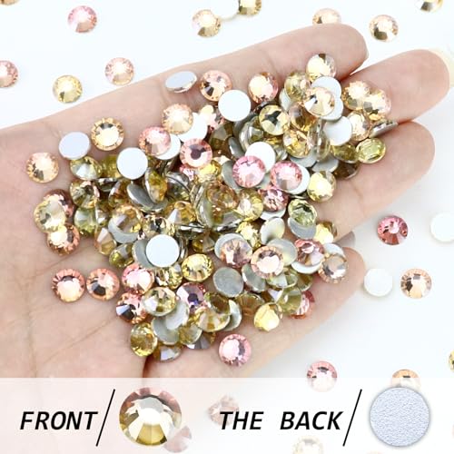 Image of 1440PCS SS6 Crystal Glass Flatback Rhinestones, Round Flat Back Crystal Gems for Nail Art and Craft Clothes, Glue Fix Diamond Stones Pink Champagne (1.9-2.0mm)