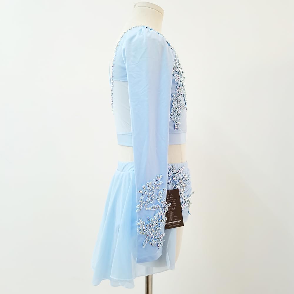 Lyrical Dance Dress Blue Long Sleeve Suitable for Girls' Competitions and Performance Costumes
