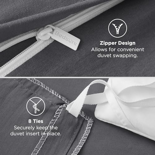 image for Bedsure Dark Grey Duvet Cover King Size - 3 Pieces Prewashed Cotton-Li