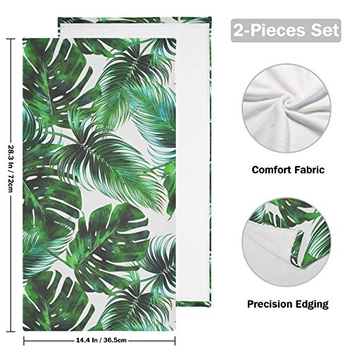 Tropical Palm Leaves Jungle Hand Towels Set Of 2 Green Jungle Floral Bathroom Towel 16X30 In Soft Absorbent Guest Bath Towel Kitchen Dish Towel Spa Home Bathroom Decorations #TOP1