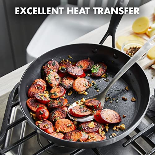 Greenpan Venice Pro Noir Tri-Ply Stainless Steel Healthy Ceramic Nonstick 12" Frying Pan Skillet With Lid, Matte Black Handle, Pfas-Free, Multi Clad, Induction, Dishwasher Safe, Oven Safe, Silver #TOP1