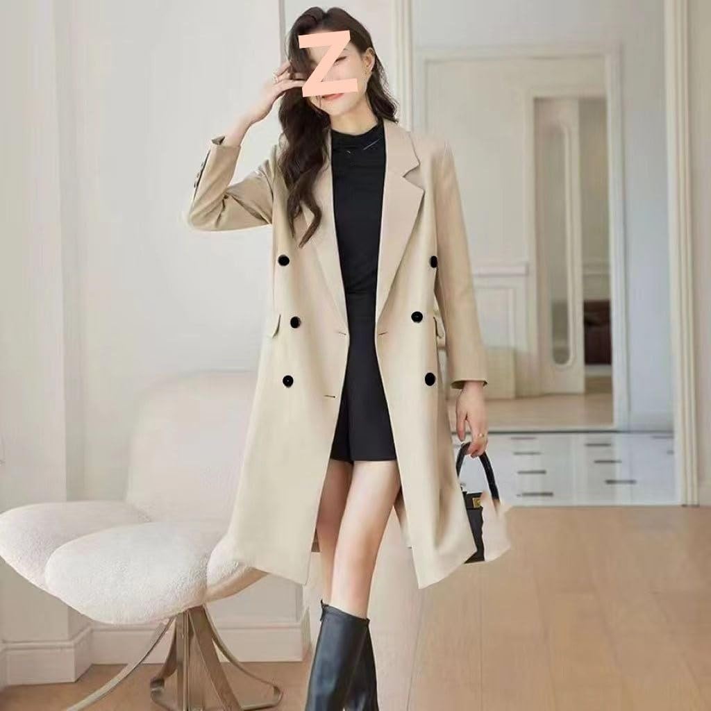 HSQIBAOER Women's Overcoats Spring Fall Casual British Style Long Blazer Trench Coat