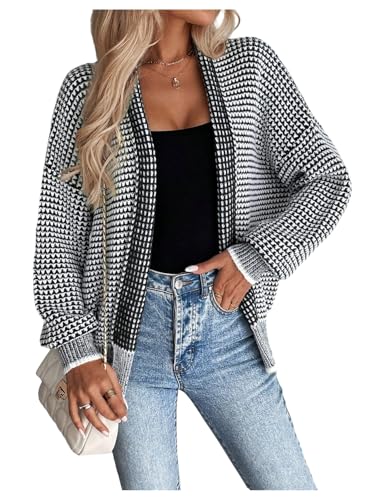 SOLY HUX Women's Plaid Knit Cardigan Sweater Open Front Long Sleeve Tops Outerwear Fall Clothes