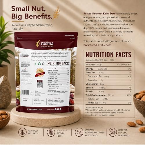 Image of Rostaa Gourmet Kalmi Dates 680 gms | Best in Quality Khajoor, Khajur | Boosts Immunity & Energy | Supports Hormone Balance | Rich in Fiber & Antioxidants | Premium 100% Natural Snack