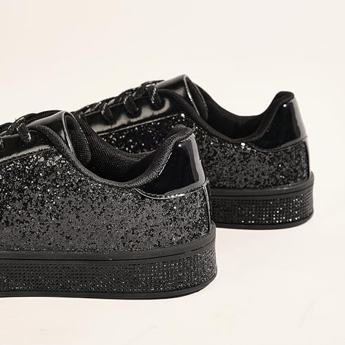 Image of UUBARIS Women's Glitter Tennis Sneakers Neon Dressy Sparkly Sneakers Rhinestone Bling Wedding Bridal Shoes Shiny Sequin Shoes