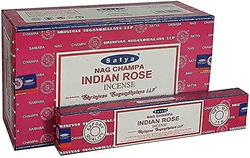 Nag Champa Indian Rose Incense Sticks Meditation and Enlightenment-Worship Temple 12 Packs x 15 grm (180 grm)