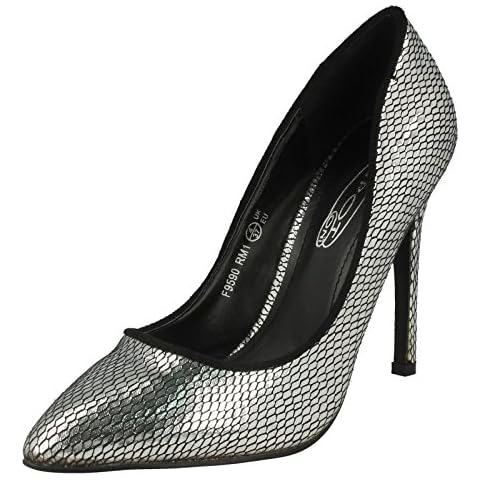 Spot On High Heel Metallic Snake Print Court Shoes Cover