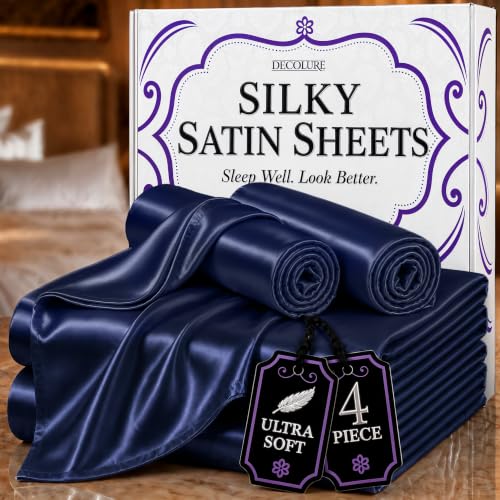 Image of DECOLURE Satin Sheets Queen Size | Softer Than Silk | Luxury 4 Pc Bed Set