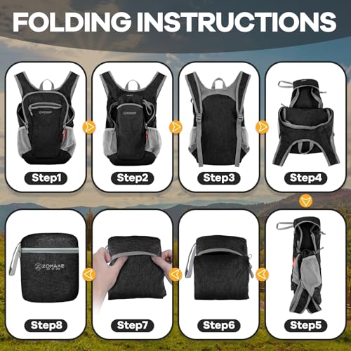Mochila plegable ligera ZOMAKE 10L para senderismo miniatura 6