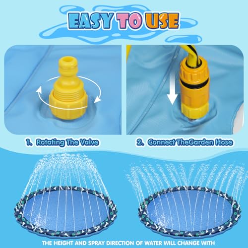 HaoVrisn Wasserspielzeug Kinder Outdoor, 170CM Wassersprinkler Kinder Outdoor, Hundepool, Splash Pad für Kind und Haustiere, Rutschfestem und Verdicktem PVC Boden (170CM)