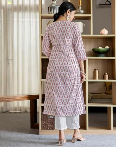 Image of SIRIL Women's Cotton Printed A-Line Kurta with Pant & Dupatta