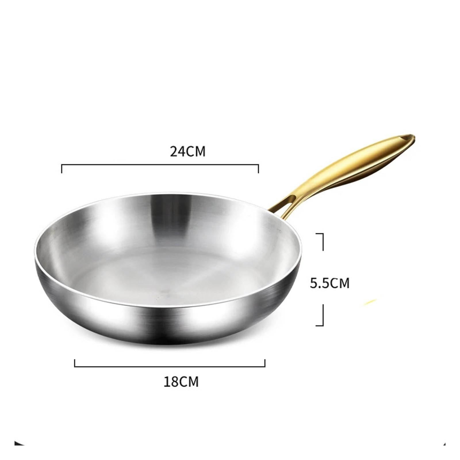 poele inox Poêle à frire en acier inoxydable, wok, antiadhésive, for steak frit, cuisinière gaz, casserole induction, ustensiles de cuisine(24cm)