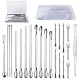 22 Pcs Stainless Steel Lab Spatula Micro Scoop Set Laboratory Tiny Mixing Spatula with Tweezers Long...