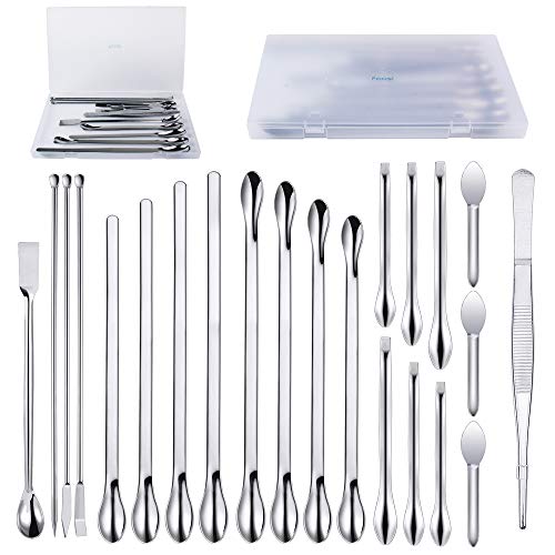 22 Pcs Stainless Steel Lab Spatula Micro Scoop Set Laboratory Tiny Mixing Spatula With Tweezers Long Sampling Spoon For Powders Gel Cap Capsule Filler (22Pcs) #TOP9