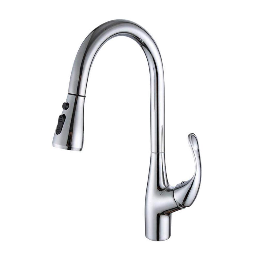 Yjyjy Chrome Kitchen Faucets With Pull Down Sprayer 360°Rotating Hot And Cold Water Faucet 2 Modes, Brass Telescopic, For Laundry Table, Sink