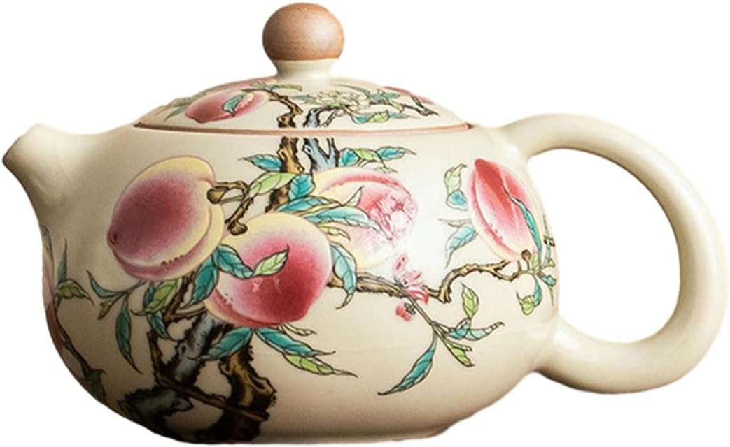210Ml/7oz Ru Kiln Pastel Nine Peach Xishi Teapot, Chinese-style household anti-scalding ceramic tea set - Xishi teapot + teapot set [simple package]
