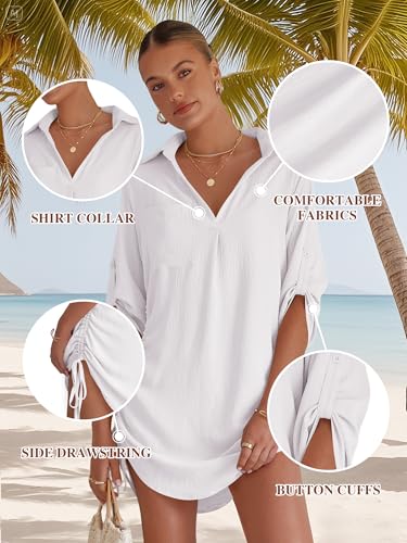 Swimsuit Coverup for Women Bathing Suit Cover Up Summer Swimwear Drawstring Beach Bikini Dress Shirt3