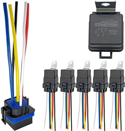 irhapsody Relay 12V, 80/60 Amp Waterproof Relay, 5 Pin Automotive Relay, Spdt 12-Volt Auto Relay with Pigtail