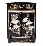 Oriental Furnishings Dragon Mother of Pearl Inlaid Cabinet with Drawer and Doors.