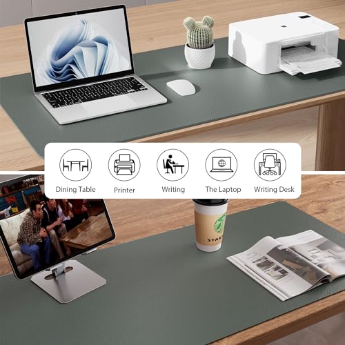Image of Aothia Leather Desk Pad Protector, Large Mouse Pad, Office Mat, Non-Slip PU Leather Blotter, Laptop Pad, Waterproof Writing Pad for Office and Home (Jungle Green, 23.6 inch x 13.7 inch)