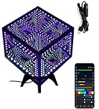 Infinity Hyper Cube LED Table Lamp - Infinity mirror desk Lamp with 100+ Patterns, Music Sync, App Control,Cool Color Changing Night Lights For Gaming,party,living room,bedroom, light display(7Inches)