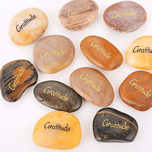 ROCKIMPACT 12pcs Gratitude Inspiration Rock Engraved Pocket Stone Natural River Rock Word Stone Bulk Lot Gratitude Stones (Pack of 12, Gratitude Rocks)