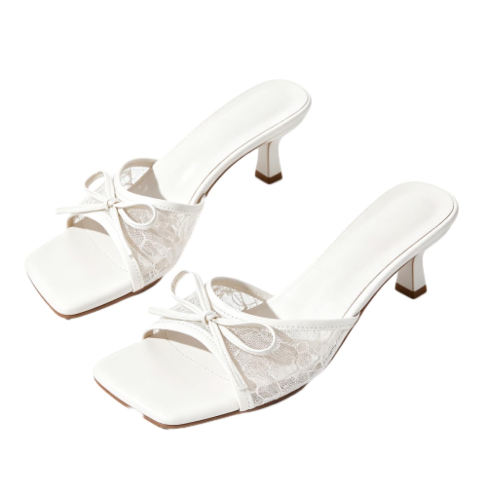 Sandali da donna in pizzo floreale con tacco gattino quadrato aperto Toe