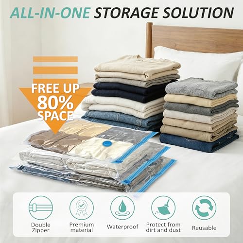 Image of Cozy Essential Vacuum Storage Bags, 80% Compression Vacuum Seal Space Saver Plastic Packaging Bags for Clothes, Blankets, Pillow, Bedding, Comforters, Sealer Clothing Storage,12 Medium