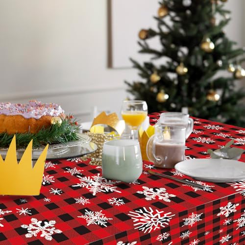 3 Pieces Snowflake Tablecloth Disposable Table Cover - 54"x108" Red and Black Check Table Cloth with Winter Snowflake for Christmas Party Supplies, Seasonal Family Gatherings, and Winter Decorations – Image 6