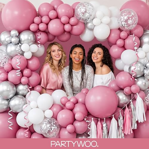 Image of PartyWoo Mauve Balloons 140pcs Different Sizes of 18 12 10 5 Inch Dusty Pink Rose Blush Boho Netural Balloon Arch Kit Garland for Baby Shower Wedding Engagement Birthday Party Decorations Pink-F02