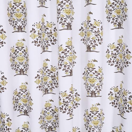 Image of Homestan 100% Cotton Block Print Long Door Curtains 9 Feet Long Set of 2 with Stainless Steel Grommets for Home Decor (9 X 4.5 Feet, Yellow)