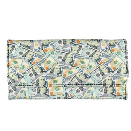Image of AFPANQZ Womens Wallets RFID Blocking Leather Clutch Long Wallet for Women, Dollar Print Card Holder Phone Organizer Ladies Travel Purse Hollow Out