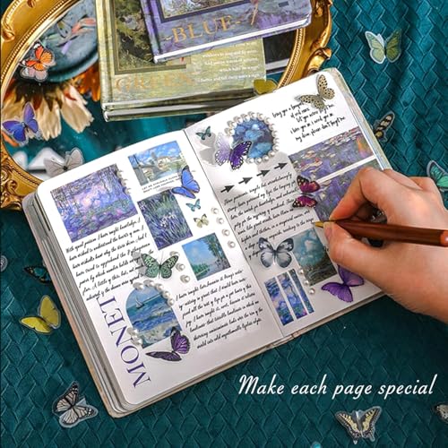 Image of Vintage Aesthetic Scrapbook Kit(346Pcs) Scrapbooking Supplies Kit with Bullet Junk Journal,Stationery,A6 Grid Notebook Journaling Gift for Girl (Blue Scrapbook)