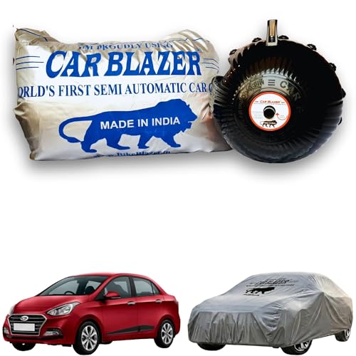 Image of CARBLAZER Portable & Semi-Automatic Full Body Car Covers: Heavy Duty Device| Anti-Theft| Dust & Scratch Proof | Water & Wind Resistant|Custom Fit| Dual-Side Cover, Compatible for Hyundai Xcent