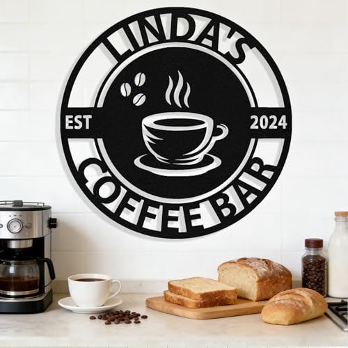 Image of Personalized Coffee Bar Metal Sign, Custom Coffee Signs, Custom Coffee Name Signs for Cafe Station, Coffee Wall Art Decor for Kitchen, Cafe Shop Decor, Cafe Lover Gift