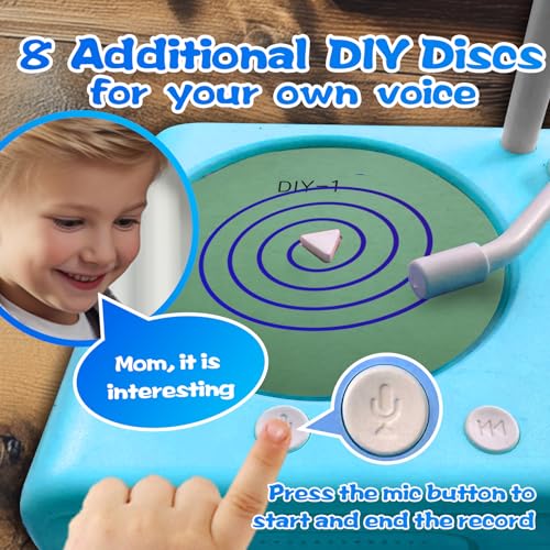 Image of Kids Music Record Player with Speakers - 96 Recorded & 8 DIY Discs, Bluetooth Song Story Machine, Portable Retro Phonograph for Toddlers in School Gifts for Boys Girls Ages 3-12 (Blue)