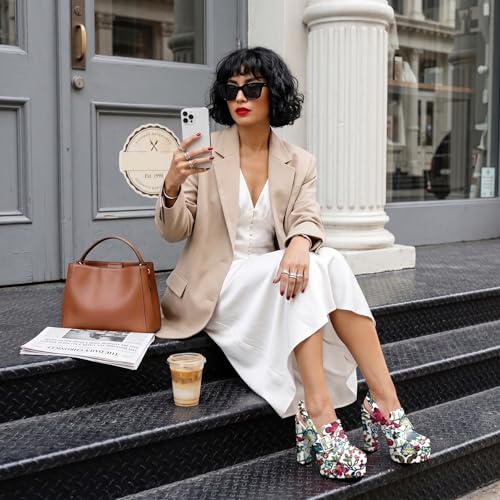 Image of Women's High Heel Loafers Platform Pumps Round Toe Heels Chunky Heel Pumps Stylish Comfortable 4.8 Inch Slingback Heels