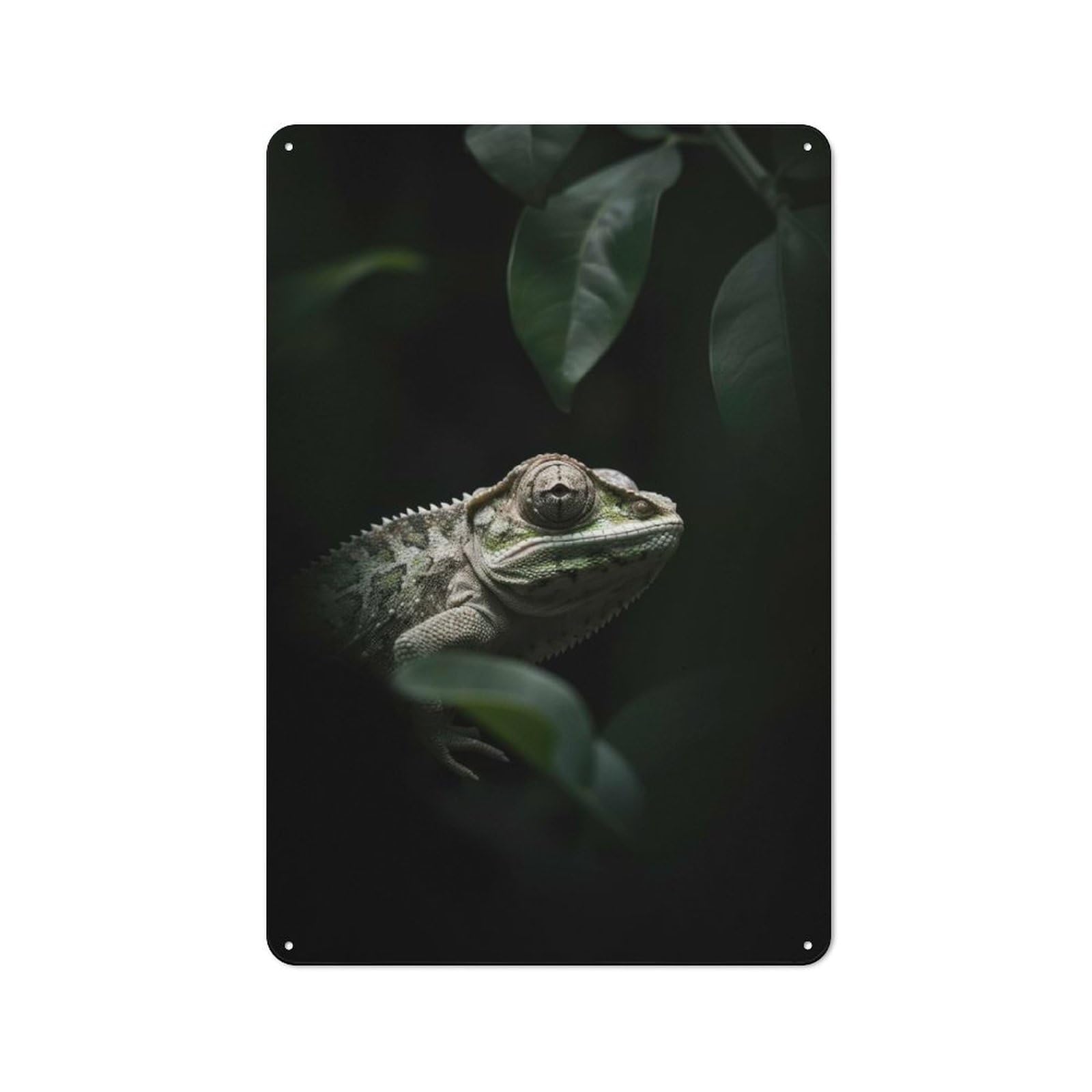 Metal Wall Sign 30x20cm Featuring The Camouflaging Chameleon for Workshop Wall, for Room Styling Across Workshops And Hobby Rooms