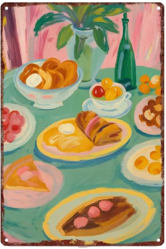Colorful Pastry Table Still Life Art Food Vintage Metal Sign Wall Decor