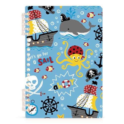 MOMORIN ノート ソフトリングノート A5 リングノート 横罫 メモ帳 鯨 クジラ マダコ 海賊 可愛い 日記帳 変形 耐水 60枚 調整可能 ページ追加可能 小学生 中学校 文房具 仕事 まとめ買い 新学期 入学祝い プレゼント