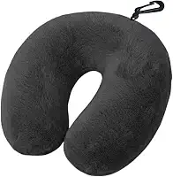 Almofada de Pescoço para Viagem com Enchimento de Silicone Anti-Alérgico, Tecido Fleece Extra Macio, Apoio Cervical Confortável, com Zíper e Mosquetão (Chumbo)