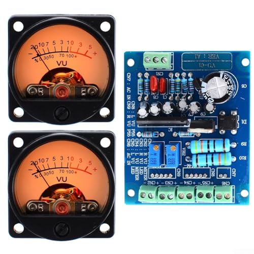 UrbanHui Kit de panel de medidor de audio VU con placa de controlador integrada, probador de nivel analógico retroiluminado para equipos de sonido, sensibilidad de 500 μA con potenciómetros ajustables